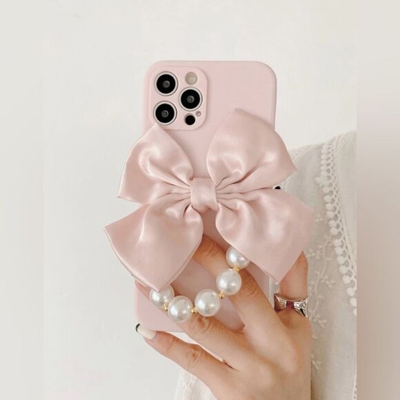 Elegant Pink Bow & Pearl Case for iPhone 16 Pro Max - Picture 3 of 6